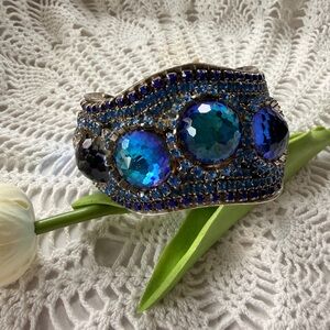 Blue Crystal Statement Cuff Bracelet - Women Jewelry